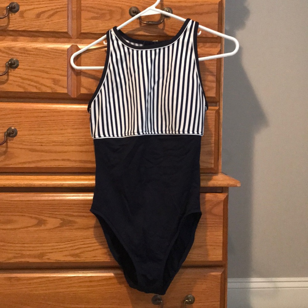 Navy & White One Piece Bathing Suit